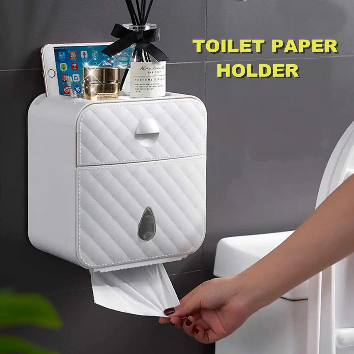 

ABS Plastic Toilet Paper Holder Wall-mounted Tissue Box Case Storage Rack Tissue Dispenser Organizer Bathroom Accessories White