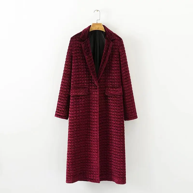 

2017 Western Style Autumn And Winter WOMEN'S Dress New Style Wine Long Velvet Quilted Cotton-padded Clothes