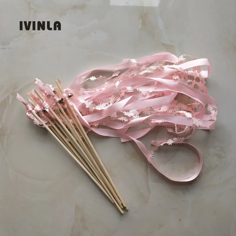 30 шт./лот светло розовые Ленточные палочки с колокольчиком для свадебного