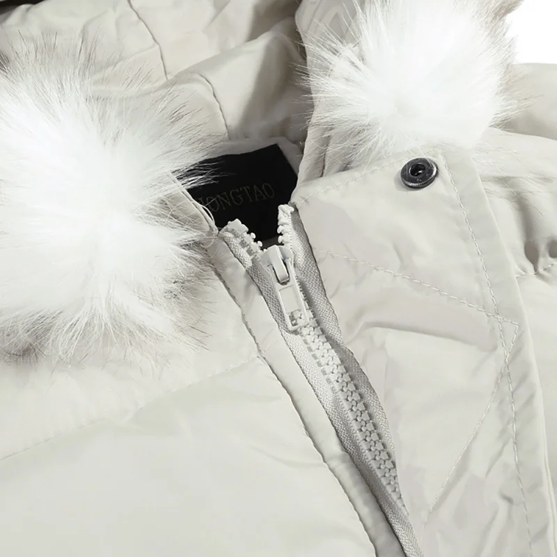 Winter Jacket Women Solid Color Warm Outwear Zipper Detachable Fur Collar Hooded Coat Loose Black White Female Cotton Parka