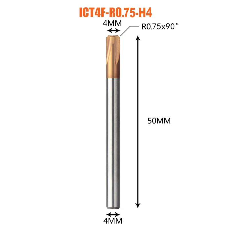 1 шт. твердое карбидная Фаска Инструмент Фреза 4 флейты Фаска фрезы угловой Закругление R0.5-R5.0 инструмент для снятия заусенцев - Длина режущей кромки: ICT4F-R0.75-H4