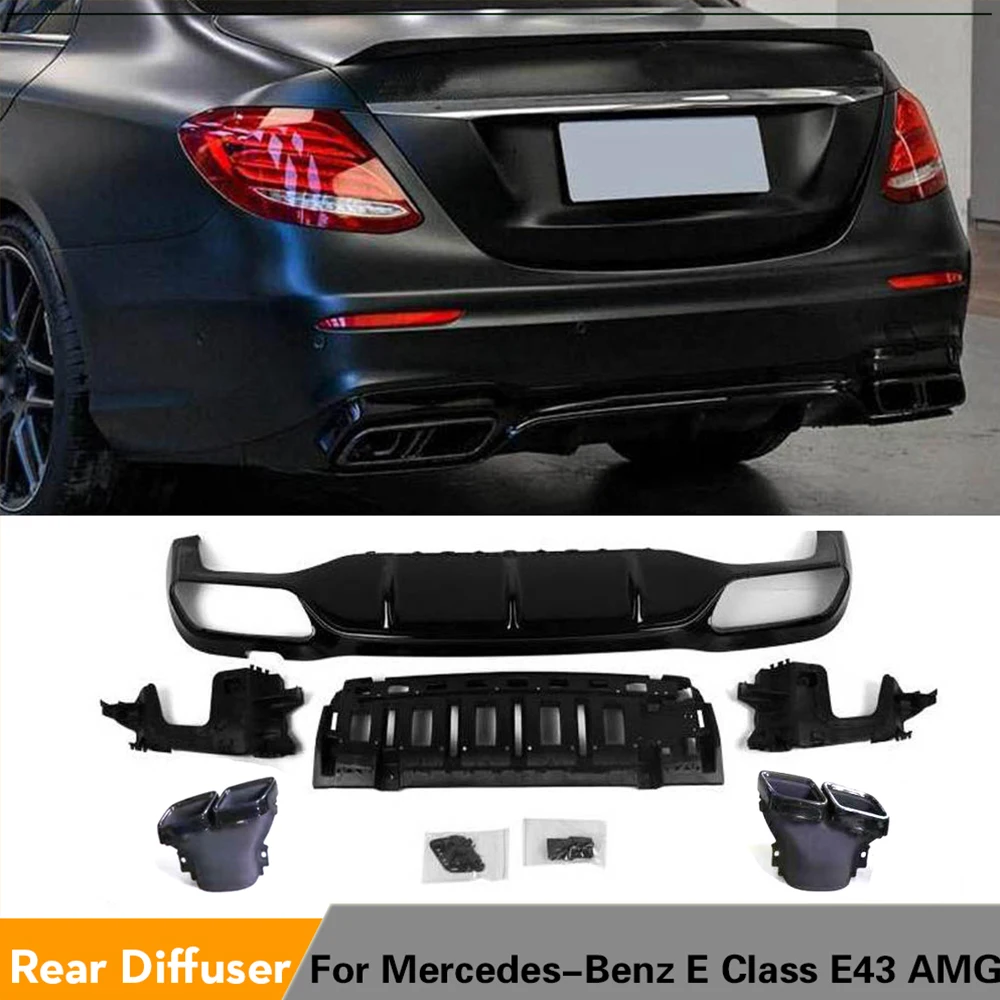 For Mercedes-Benz E Class W213 Sport E43 AMG Rear Bumper Diffuser Lip Spoiler Stainless Steel Exhaust Tips 2016 2017 For Mercedes-Benz E Class W213 Sport E43 AMG Rear Bumper Diffuser Lip Spoiler Stainless Steel Exhaust Tips 2016 2017