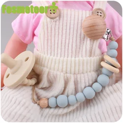 Fometeor novos produtos para bebê hemu faia woonden clipe criativo bebê contas de silicone mordida dentes chupeta corrente anti gota