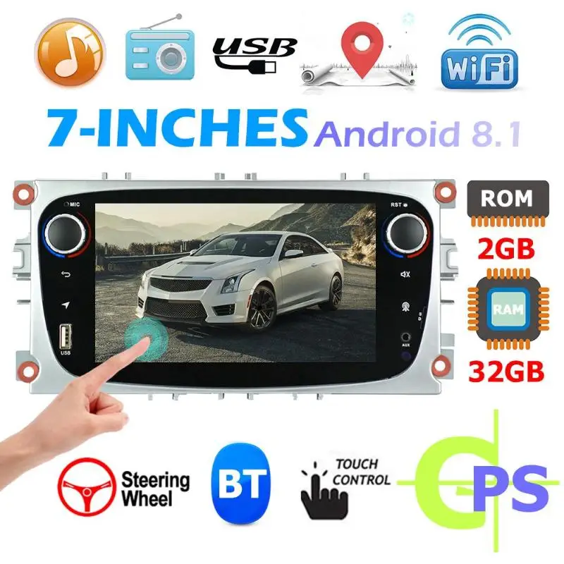 7 дюймов Android 8,1 2+ 32G Автомобильная Стереосистема радио, Bluetooth, gps Navi USB MP5 плеер gps WI-FI Bluetooth FM Авто Аудио плеер стерео
