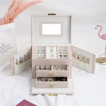 

Leather with Mirror Jewelry Storage Box Storage Jewelry Box Lightweight Case for Rings Earrings Necklaces Display Accessories