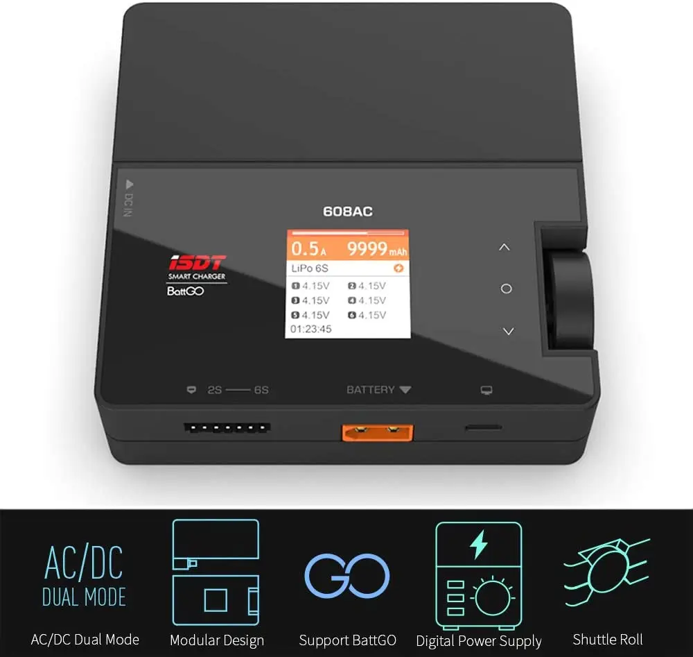 Зарядное устройство ISDT 608AC Battgo Lipo 6S/8A/200W AC/DC умное зарядное для LiFe Lilon LiPo LiHv / Pb NiMH