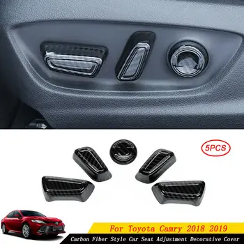 

5PCS ABS Carbon Fiber Car Seat Adjustment Decorative Cover For Toyota Camry 2018 2019 High Quality Car Styling Accessories