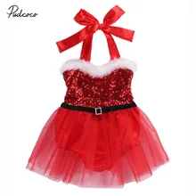 Бренд Симпатичное детское платье для девочек с блестками с лямкой на шее комбинезон вечерние свадебные тюлевые платья Новогодний костюм платья Летняя одежда для малышей