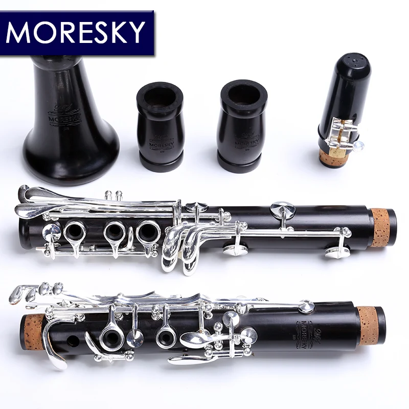 MORESKY Professional кларнет из черного дерева bB tone 17 или 18 Key Посеребренная массива