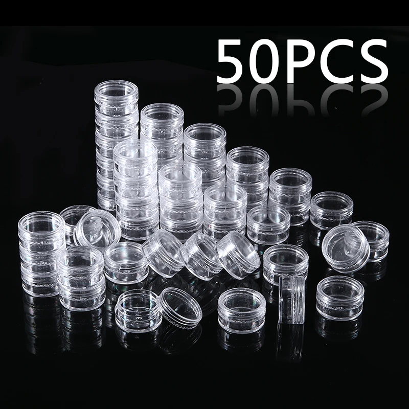 

50pcs Mini Sample Pots Small Empty Clear Plastic Jars Makeup Cosmetic Container 5g/ml Can Tin Refillable Bottles