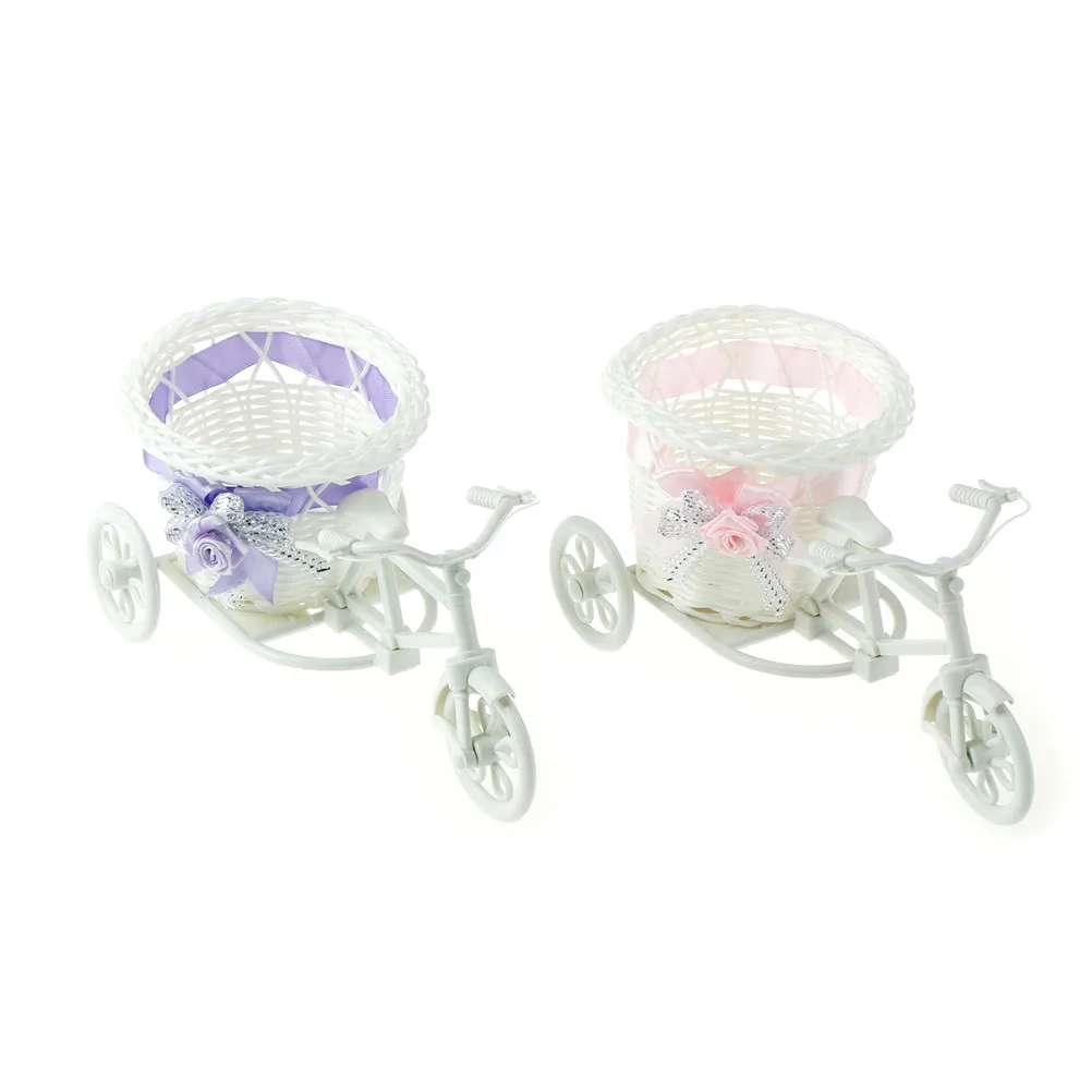Flower Plastic White Tricycle Bike Design Tricycle Flower Basket Container For Flower Plant Home Weddding Decoration Vase