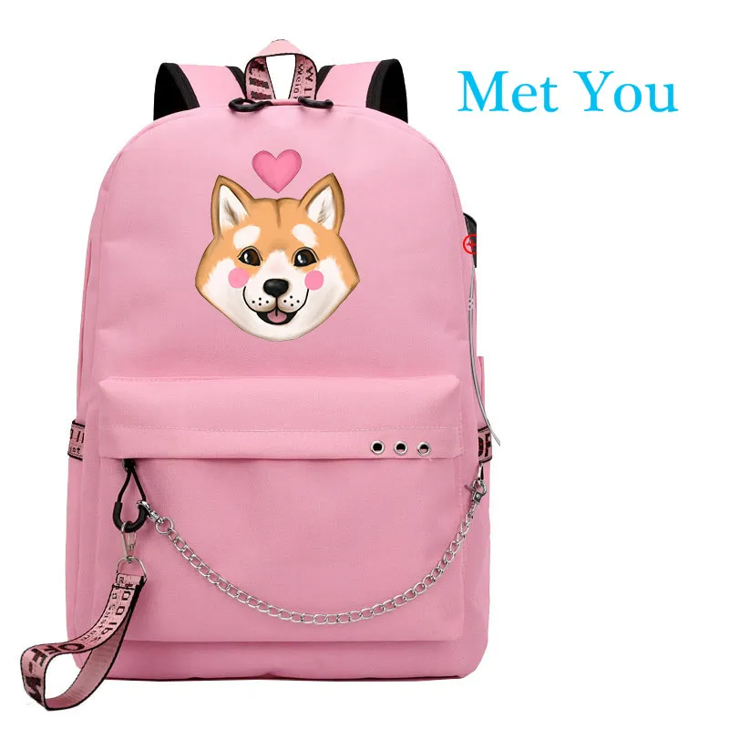 Style 10 Милый shiba Inu Doge собака корги USB рюкзак школьный книги студенческие сумки вентиляторы дорожные сумки для ноутбука рюкзак с цепочкой наушники с USB Порты и разъёмы - Цвет: Style 10