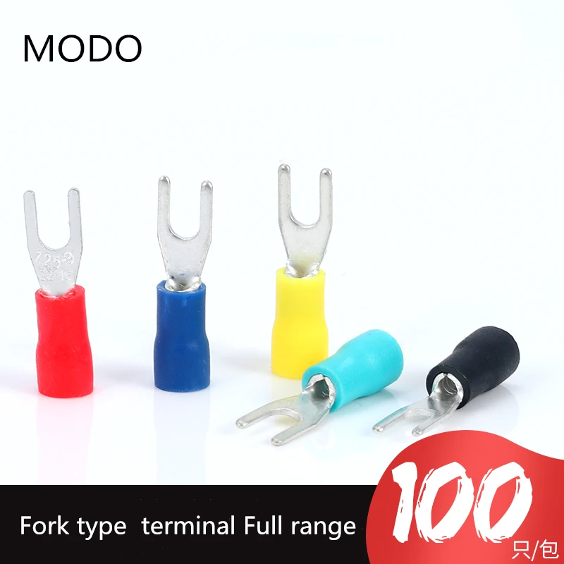 

100pcs SV1.25/2/3.5/5.5 Crimp Terminal Spade fork connector kit Wire Copper Crimp Connector Insulated Cord Pin End Terminal