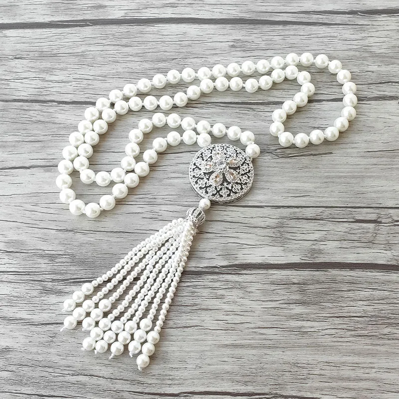 NK516 1Pcs Handmade Silver charm Pendant zircon CZ Micro pave Connector,Natural Shell Pearl Beads Chain tassels Women Jewelry Necklace - Окраска металла: NK516