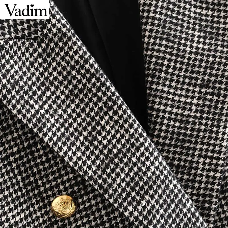 Vadim для женщин формальный твидовый блейзер с узором "гусиная лапка" двубортный длинный рукав карманы пальто для офиса Повседневная Верхняя одежда CA601