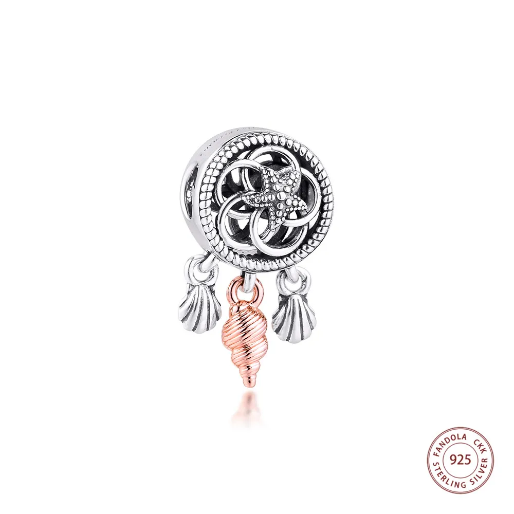 

100% 925 Sterling Silver Openwork Seashell Dreamcatcher Charms Fits Pandora Bracelet Original Beads Women DIY Jewelry Making