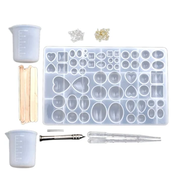 

Cabochons Gem Jewelry Silicone Casting Mold for Epoxy Resin with Stirrer, Mini Mixing Cups, Measuring Cup, Manual Hand Drill Too