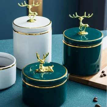 

1000ml Nordic Art Luxury Deer Head Ceramic Food Storage Tank with Lid Simple Home Kitchen Coffee Beans Oatmeal Candy Storage Box