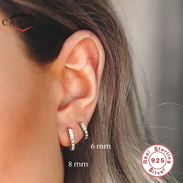 CANNER orecchini a cerchio in vero argento Sterling 925 per le donne orecchini a cerchio rotondo orecchini Piercing in zircone gioielli di tendenza personalizzati 2