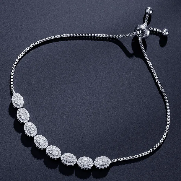 UILZ Trendy Oval Shape Womens Girls Friendship Chain CZ Crystal Bead Beaded Link Rose Gold Color Bracelet UB2061