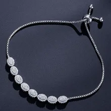 UILZ Trendy Oval Shape Womens Girls Friendship Chain CZ Crystal Bead Beaded Link Rose Gold Color Bracelet UB2061