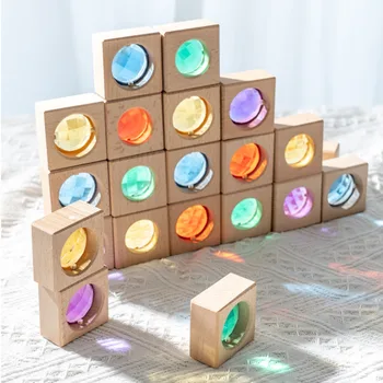 Nowe Montessori drewniane Rainbow Gems bloki do układania w stosy zabawki transmisja kreatywna gra Jenga bloki edukacyjne zabawki dla dzieci tanie i dobre opinie 13-24m 25-36m 4-6y 12 + y 18 + CN (pochodzenie) none Drewna Zwierzęta i Natura Sport KI0213