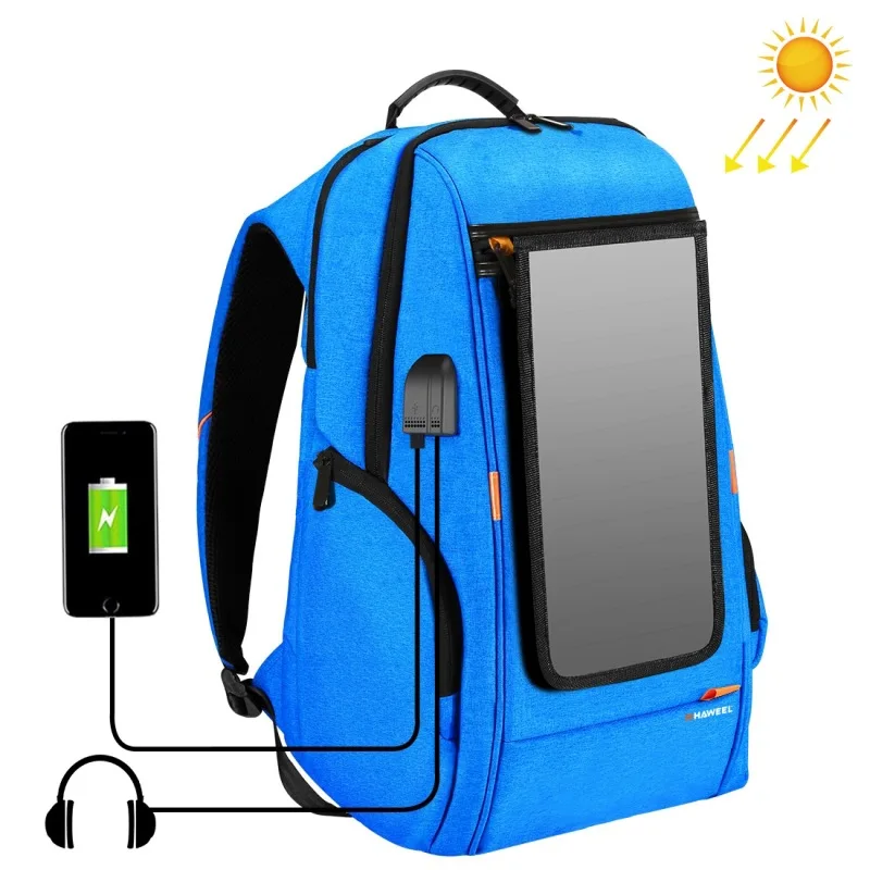 

HAWEEL Outdoor Multi-function 7W Solar Panel Powered Comfortable Breathable Casual Backpack Laptop Bag with Handle, External USB