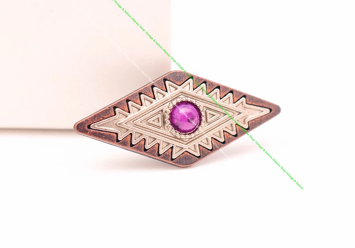 10pc antike kupfer weiß türkis leder handwerk gürtel sattel heft gepäck tasche koffer zubehör rhombus western conchos screw back – Detail 11
