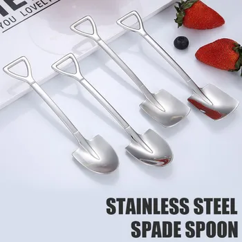 

1/4pcs Retro Shovel Coffee Spoon 304 Stainless Steel Dessert Spoon Watermelon Ice Cream Spoon Tip Shovel Flat Shovel Spoon