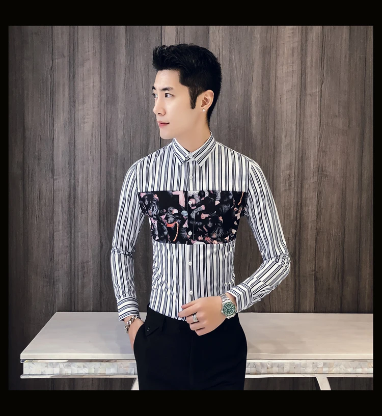 Модная мужская рубашка в полоску, Camisa Masculina, приталенная рубашка с длинным рукавом, деловая уличная одежда, официальная мужская одежда