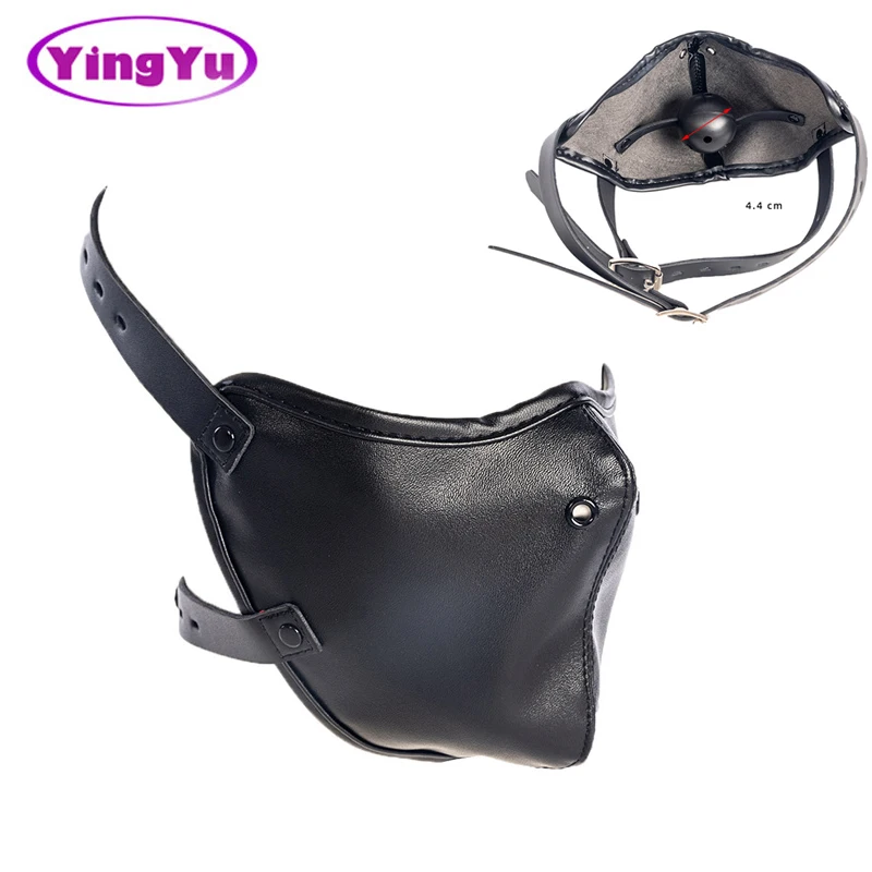 

PU Leather Hood Mask Mouth Plug Ball Gag Bondage Slave Restraints Fetish Sex Toys For Women Men Gay Couples Flirting Adult Games