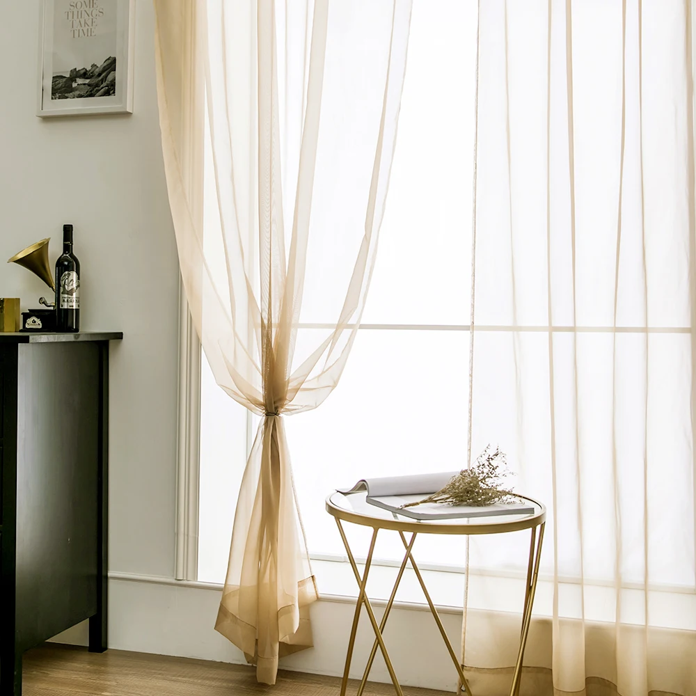 

Solid Color Terylene Soft Sheer Window Curtains for Living Room Bedroom Modern Tulle Voile Organza Curtains Fabric Drapes