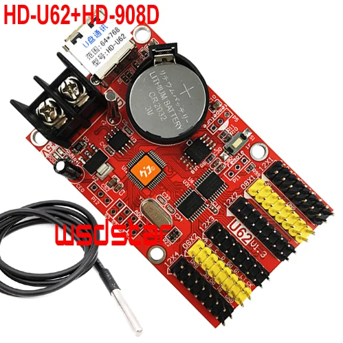 HD-U62+ HD-908D датчик температуры 2* HUB08 4* HUB12 1536*32 768*64 USB светодиодный контрольная карта одиночный и двойной цвет P10 Светодиодный контрольная карта