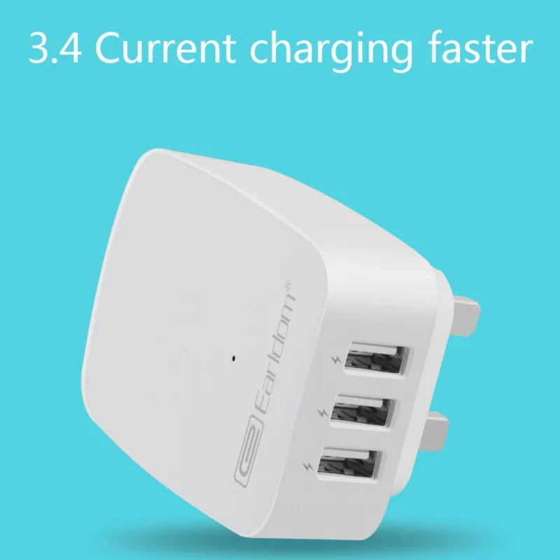 

Two Colors 3 Port USB Wall Charger EU/UK Standard Plug 3.4A Fast Charging Adapter Fast Charger