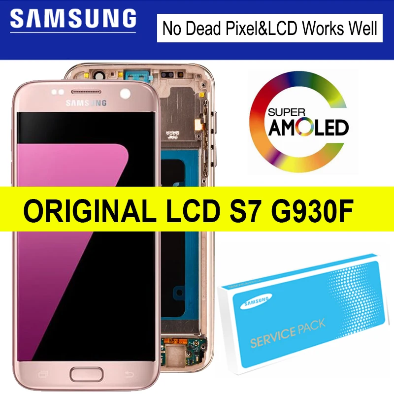 

5.1'' Super AMOLED for Samsung Galaxy S7 G930 G930F SM-G930F LCD With Frame Display Touch Screen Assembly Replacement Parts