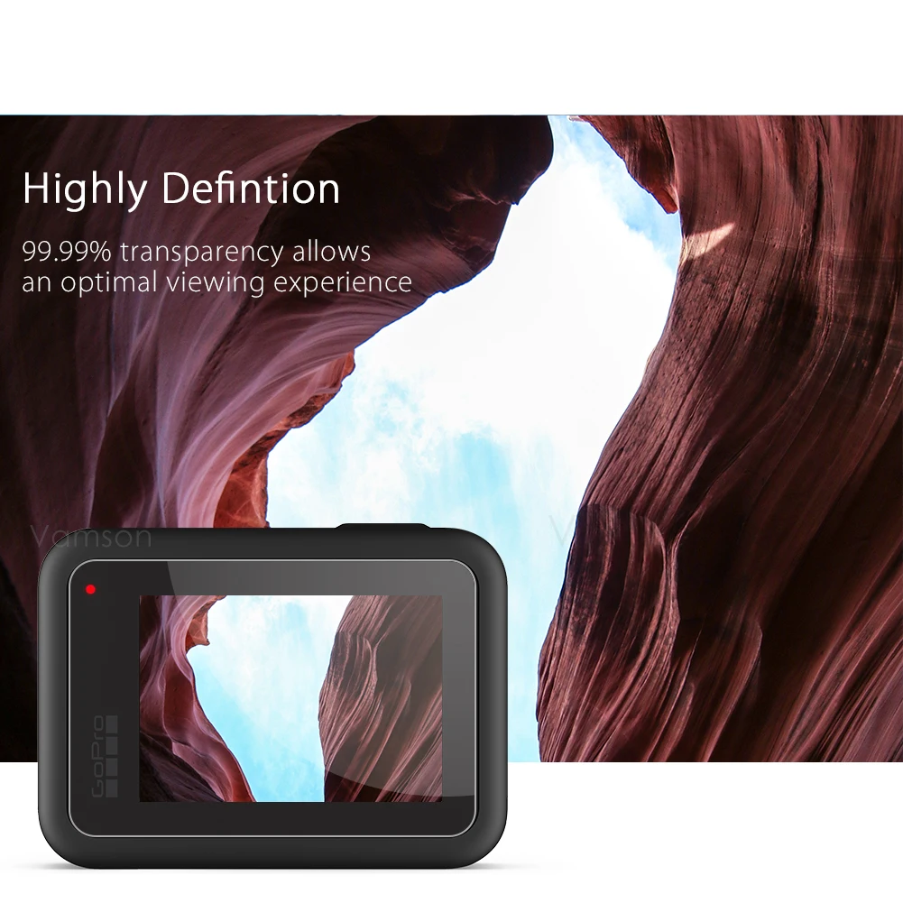 Vamson для GoPro Hero 8, черные линзы из закаленного стекла+ Защитная пленка для ЖК-экрана для Go Pro 8 VP720