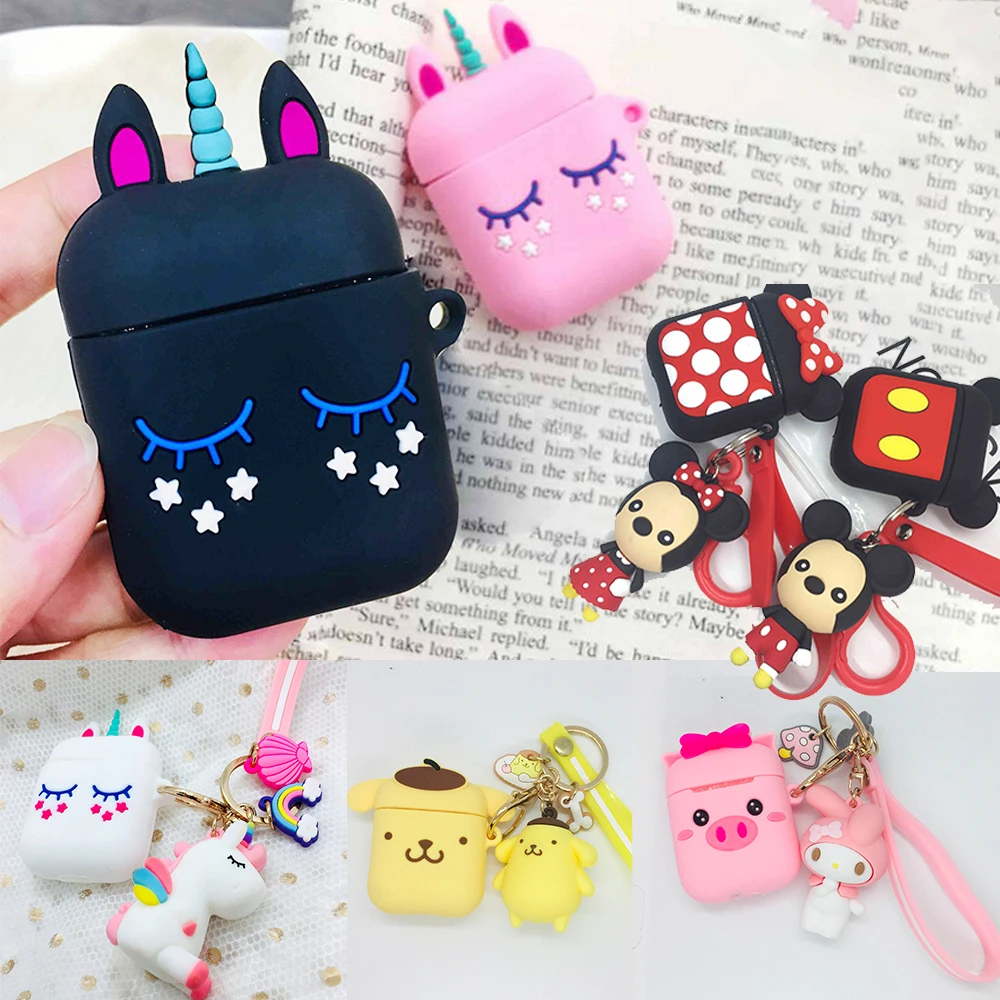 Силиконовый чехол для airpods1 2 милый с мультяшным брелком аксессуары защитный Airpods1