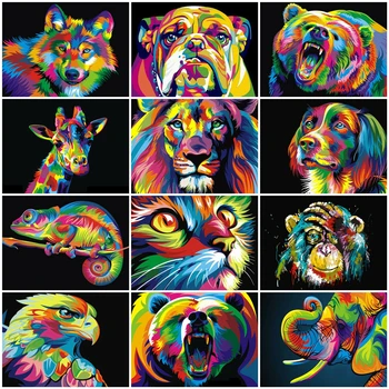 

AZQSD Paints By Numbers Colorful Animals Pictures Oil Painting By Numbers Gift Canvas Wall Decor Set 50x40cm