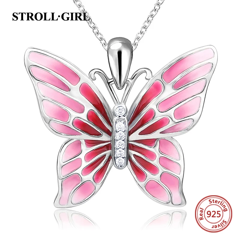 Strollgirl Роскошные стерлингового серебра 925 платье с милой бабочкой ожерелья &