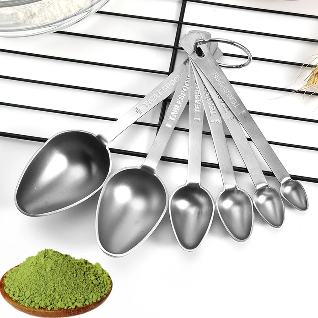 6 pcs/set Measuring Spoons Stainless Steel Baking Seasoning Measuring Scoop Home Bakery Kitchen Tool