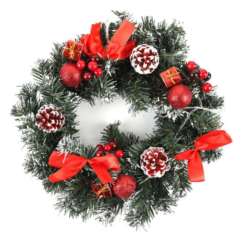 

Christmas Wreath With Battery Powered LED Light String Front Door Hanging Garland Holiday Home Decorations