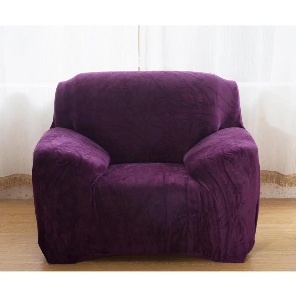DishyKooker 1PC Plush Sofa Stretch Solid Color Thick Slipcover Sofa for Living Room