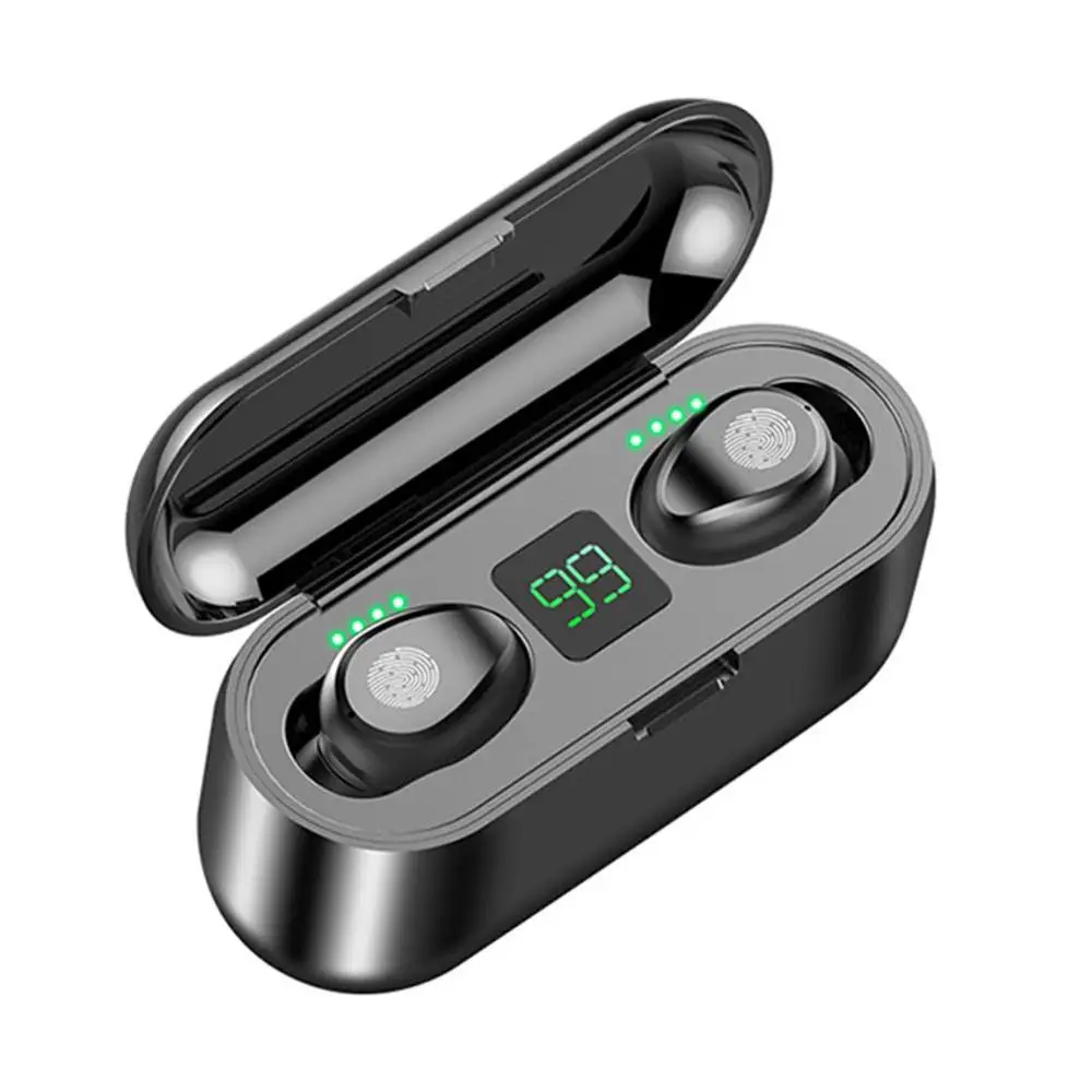 F9 TWS Hifi Bluetooth наушники беспроводные наушники сенсорные спортивные наушники Поддержка siri с микрофоном воздушные точки зарядный чехол для redmi - Цвет: black double