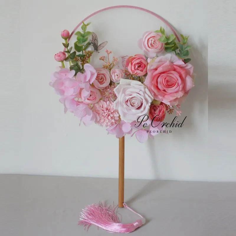2 PEORCHID Традиционный китайский свадебный букет веер Винтажный Розовый RoseArtificial Свадебный букет цветов невесты fleurs Mariage - Цвет: 2
