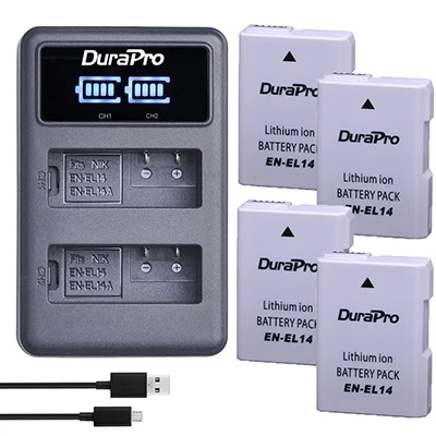 4 Battery Set Комплект из 2 предметов EN-EL14 RU EL14 EL14A Перезаряжаемые Li-Ion Батарея+ светодиодный USB двойной Зарядное устройство для Nikon ENEL14 d5300 d5200 d5100 d3100 d3200 P710 - Цвет: 4 Battery Set