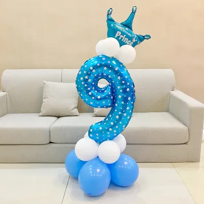 Blue 9 20 штук, розовые, синие фольгированные воздушные шары для малышей 0, 1, 2, 3, 4, 5, 6, 7, 8, 9 лет, праздничные украшения для детей - Цвет: Blue 9
