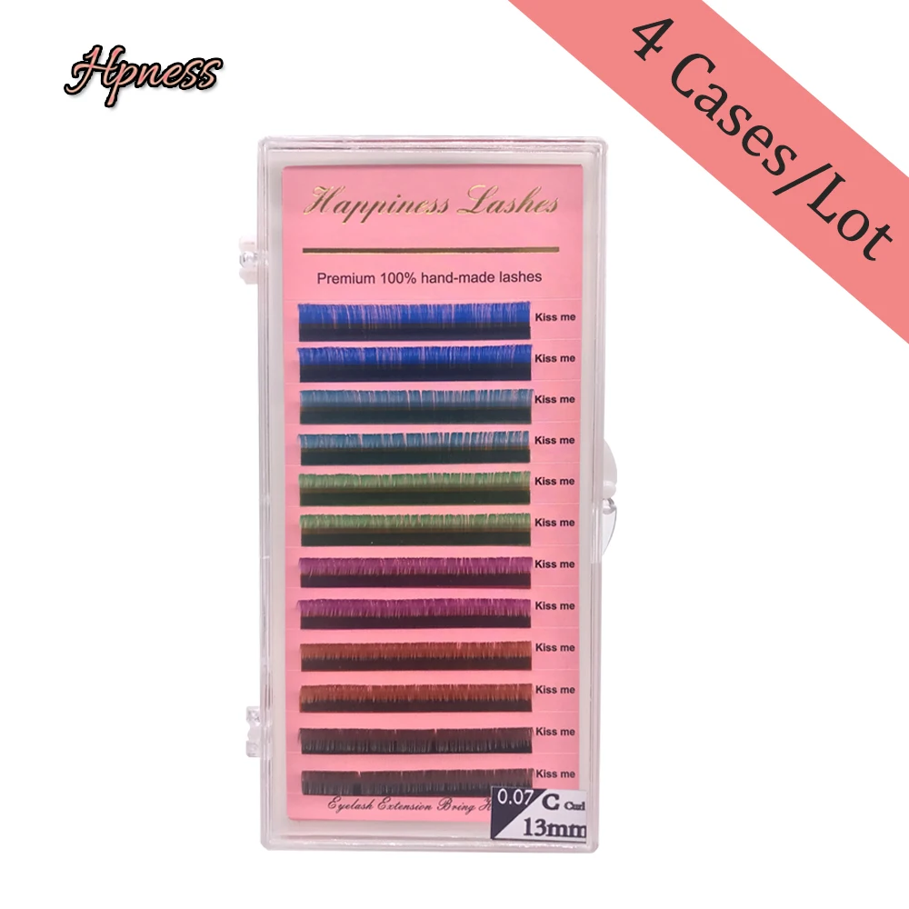 

6 Colors False Eyelash Extensions 4 Tray/Lot 0.07 C/D Curl Natural Individual Long Rainbow Lashes Extension 100% Hand-Made