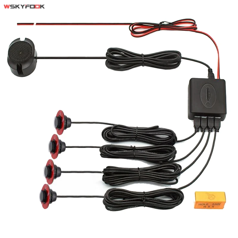 

Car Parking Sensors Parktronics 4Sensors 13mm Flat Sensors Reverse Backup Radar Sound Buzzer Alarm Adjustable Sound