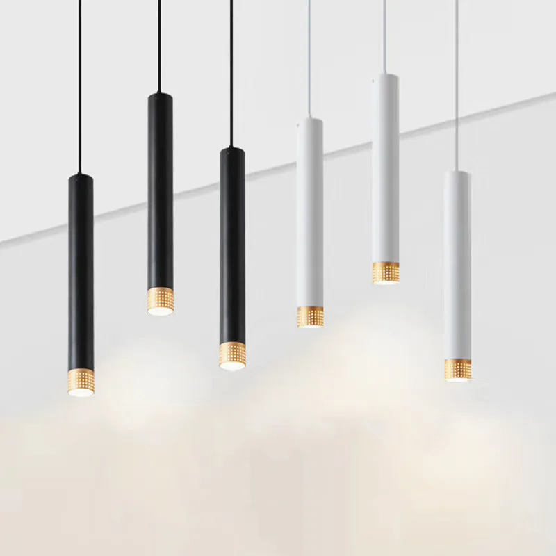 

Cylinder Dimmable LED Pendant Lights Long Tube Lamps Kitchen Dining Room Shop Bar Decoration Cord Pendant Lamp Background Lights