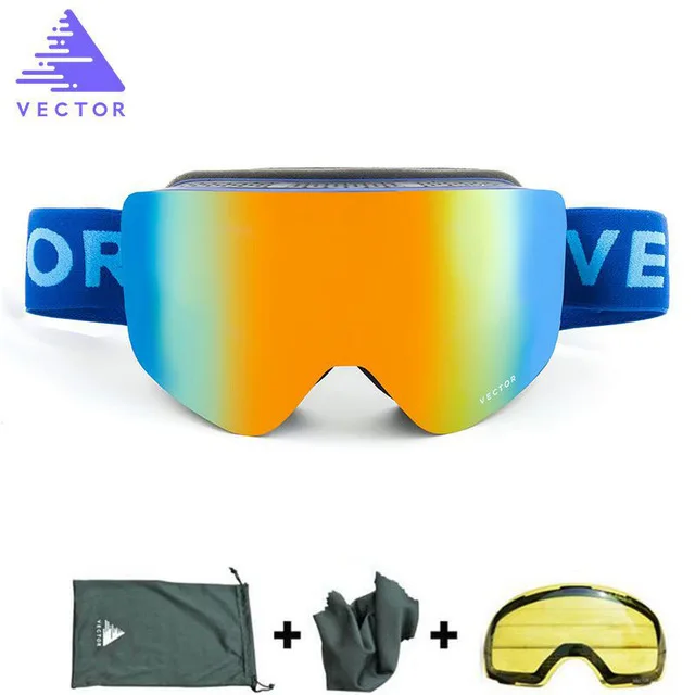 dark blue lens Векторные зимние лыжные очки для мужчин женщин Двойные линзы UV400 Анти-Туман Лыжные очки снежные очки Взрослые очки для катания на лыжах и сноуборде - Цвет: dark blue lens